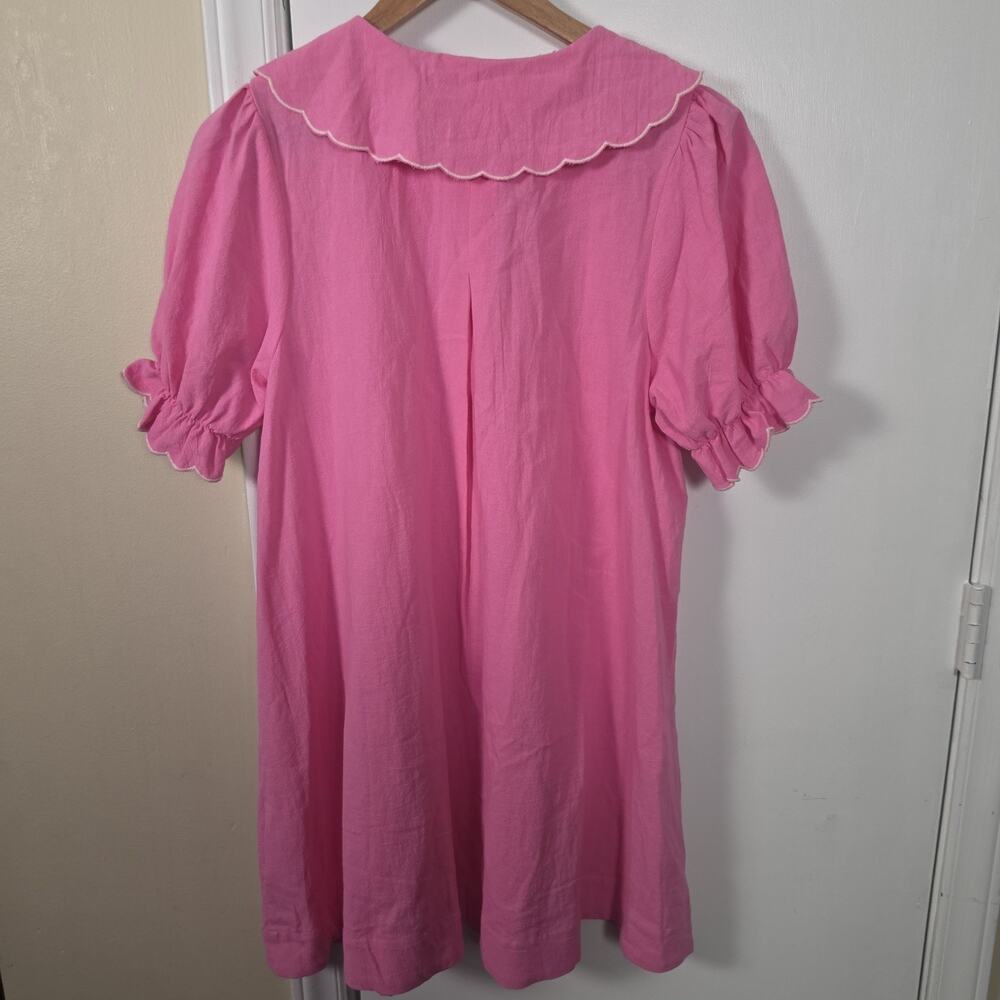 NEW Umgee Peter Pan Collared Pink Cotton Mini Dress Sz M Twee Coquette Doll - Picture 5 of 6
